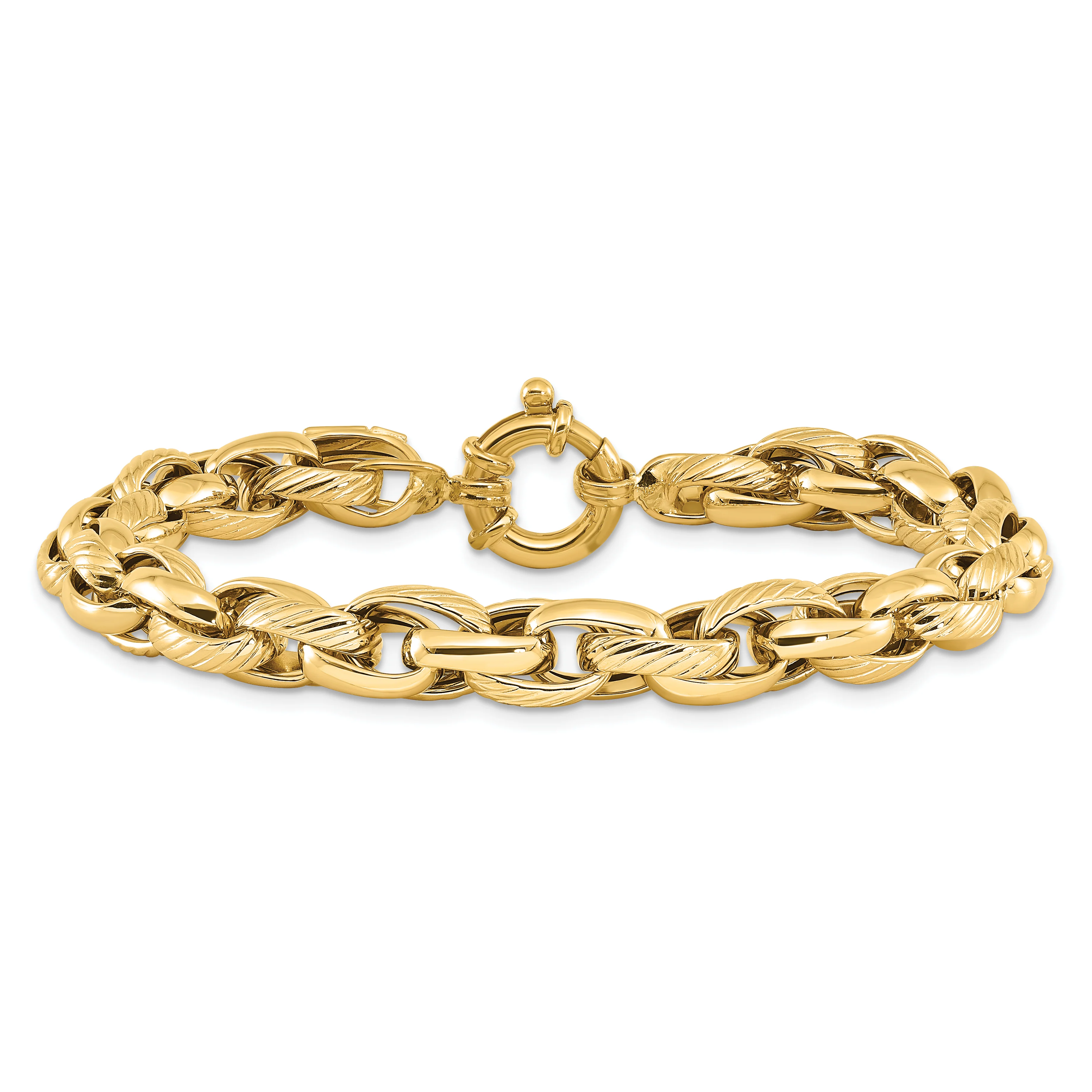 Brazalete de Enlace Pulido y Texturizado en Oro Amarillo de 14k de 7.5 Pulgadas - Image 3