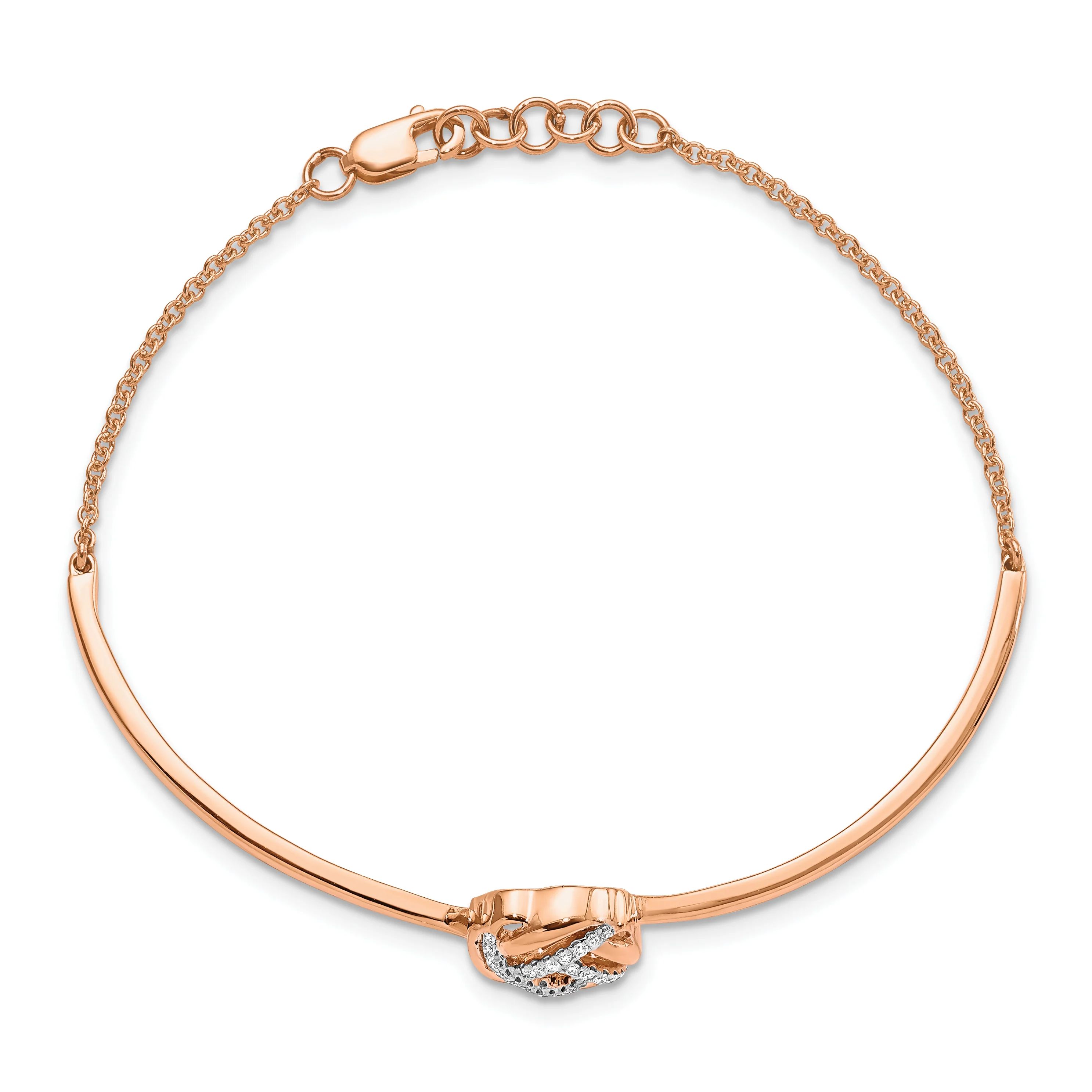 Pulsera de Oro Rosa de 14k con Nudo de Amor Pulido y Diamantes - Image 2