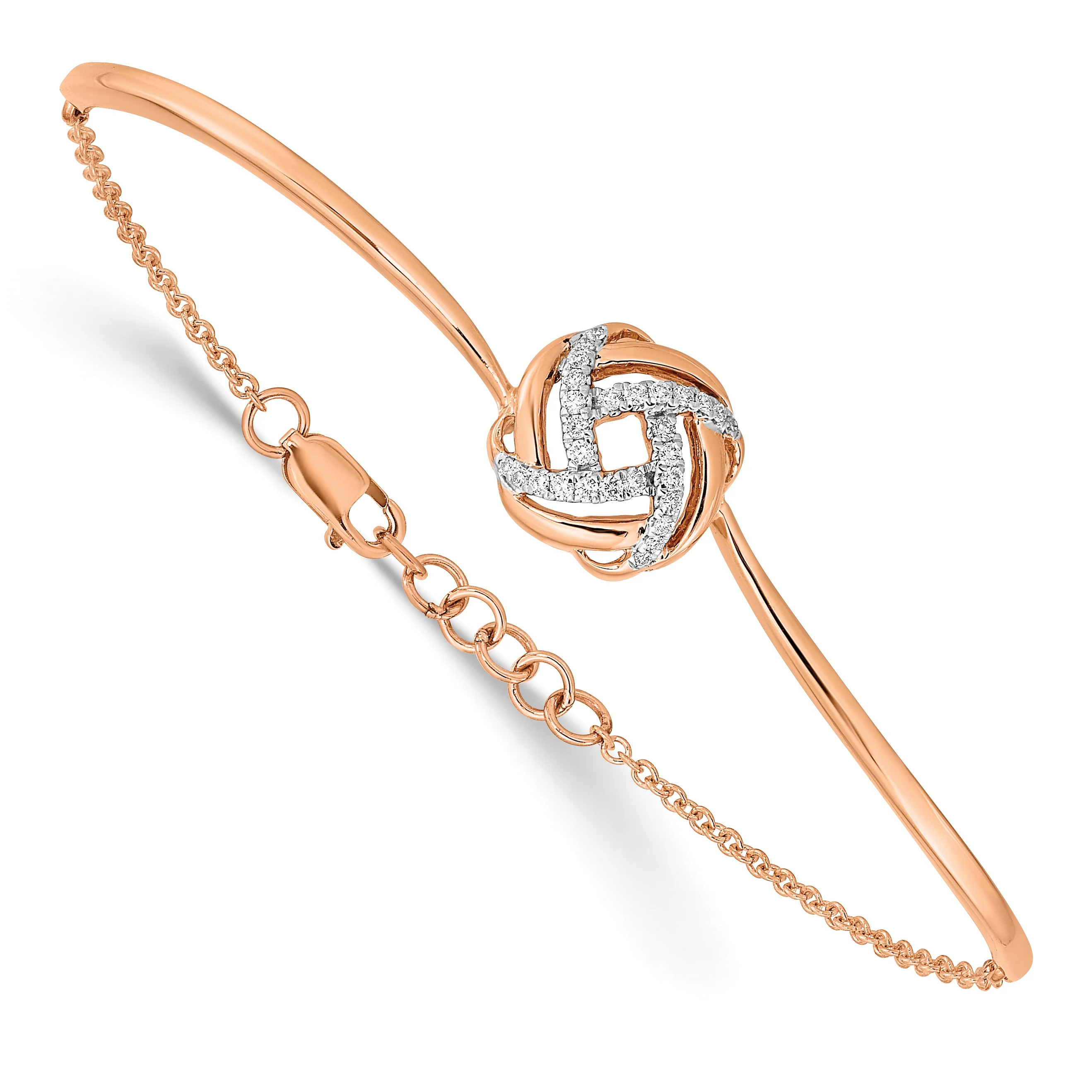 Pulsera de Oro Rosa de 14k con Nudo de Amor Pulido y Diamantes - Image 3