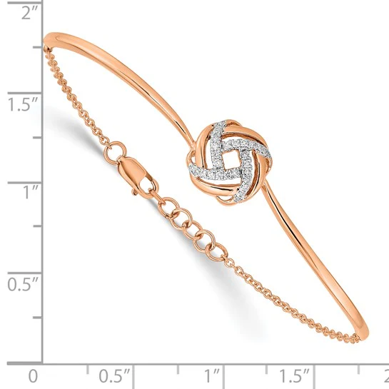 Pulsera de Oro Rosa de 14k con Nudo de Amor Pulido y Diamantes - Image 5