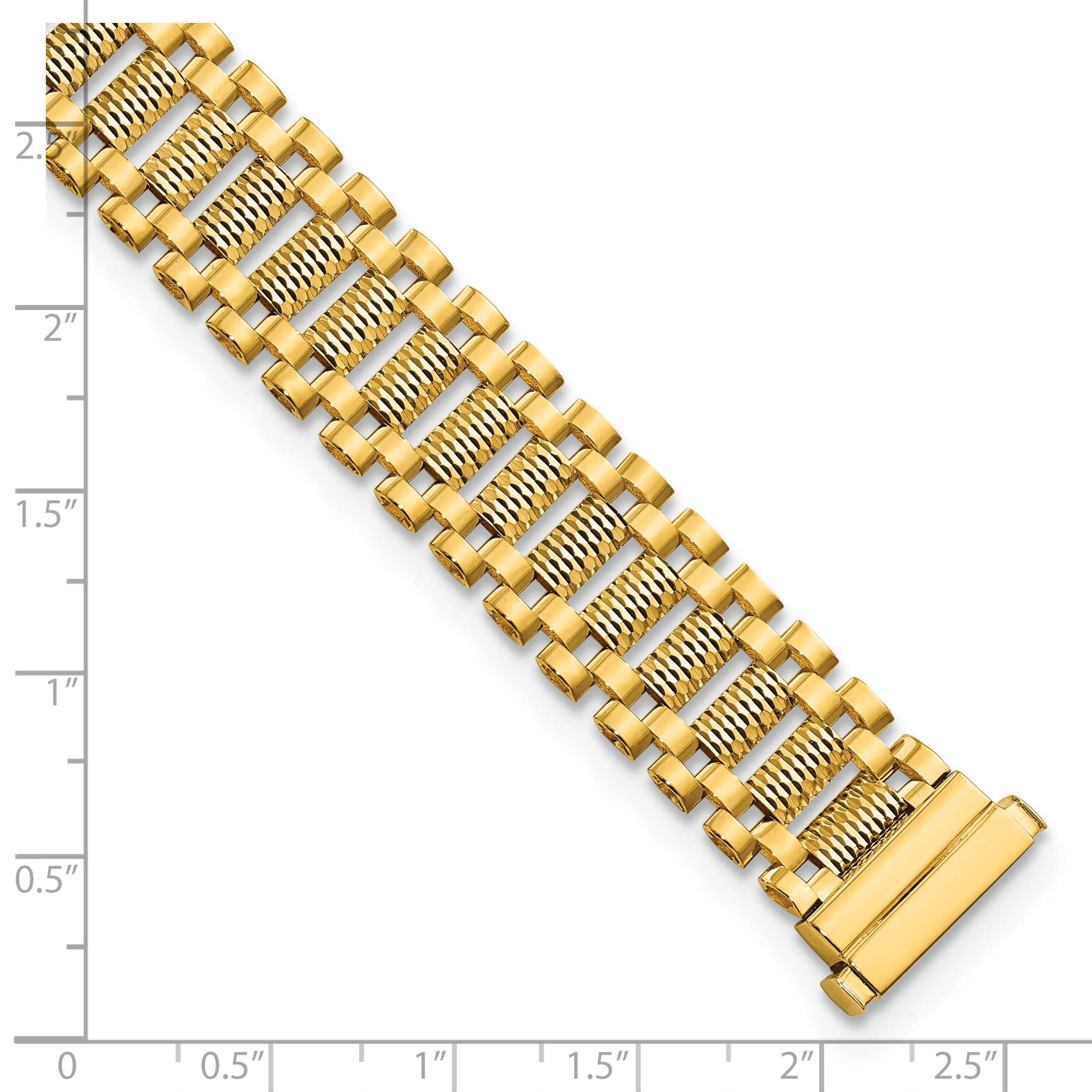 Pulsera de Enlaces de Diseño con Corte de Diamante en Oro de 14k Pulido de 7.75 Pulgadas - Image 3