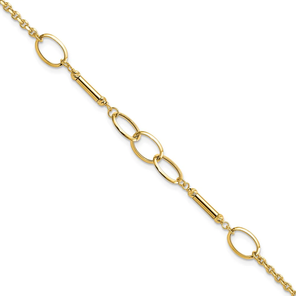 Pulsera con Barras y Enlaces de Diseño en Oro de 14k Pulido