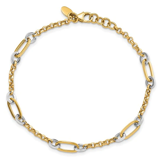 Pulsera de Enlaces Ovalados de Diseño en Oro de 14k Bicolor con Extensión de 0.5 Pulgadas - Image 4