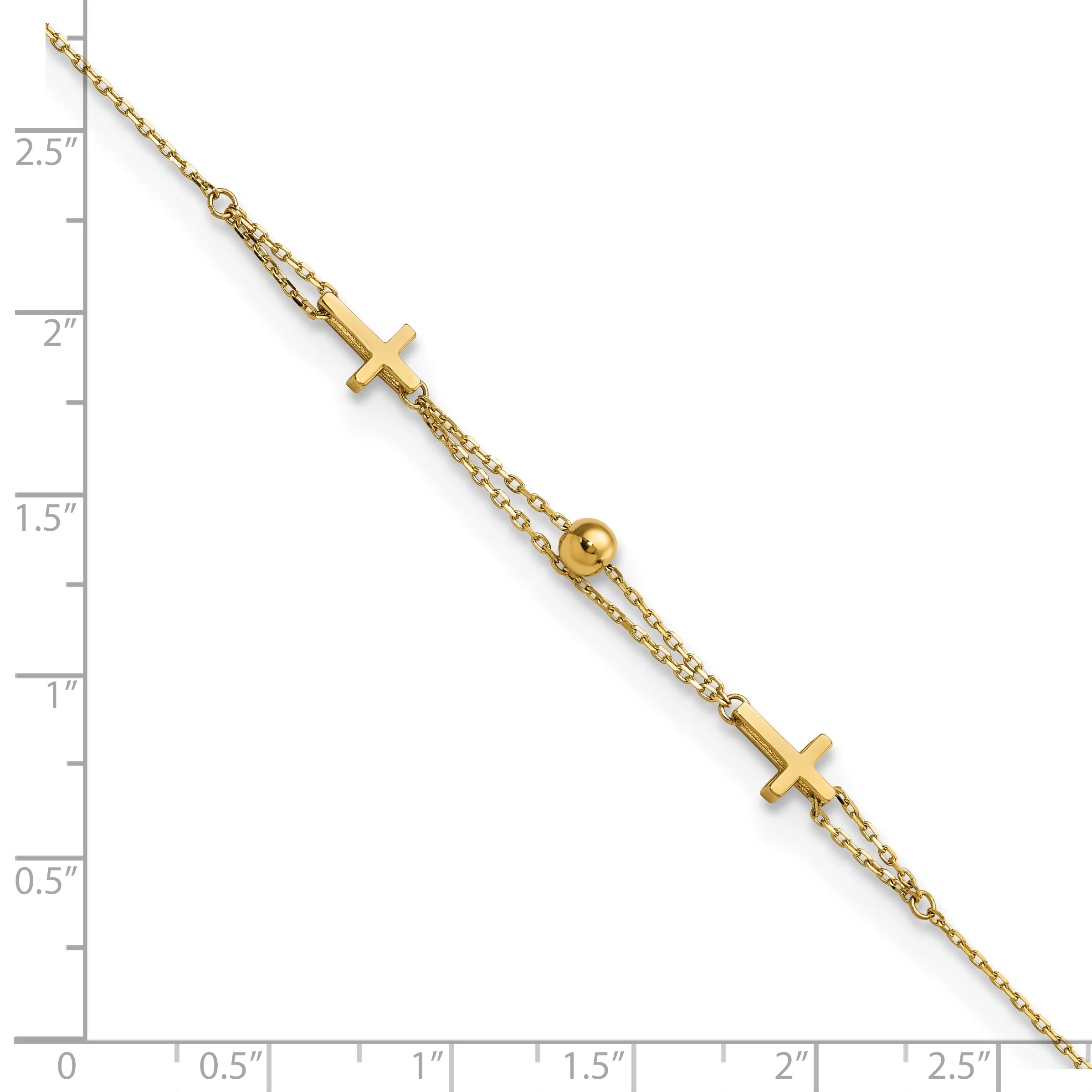 Pulsera de Doble Cadena con Cruz en Oro de 14k Pulido - Image 3