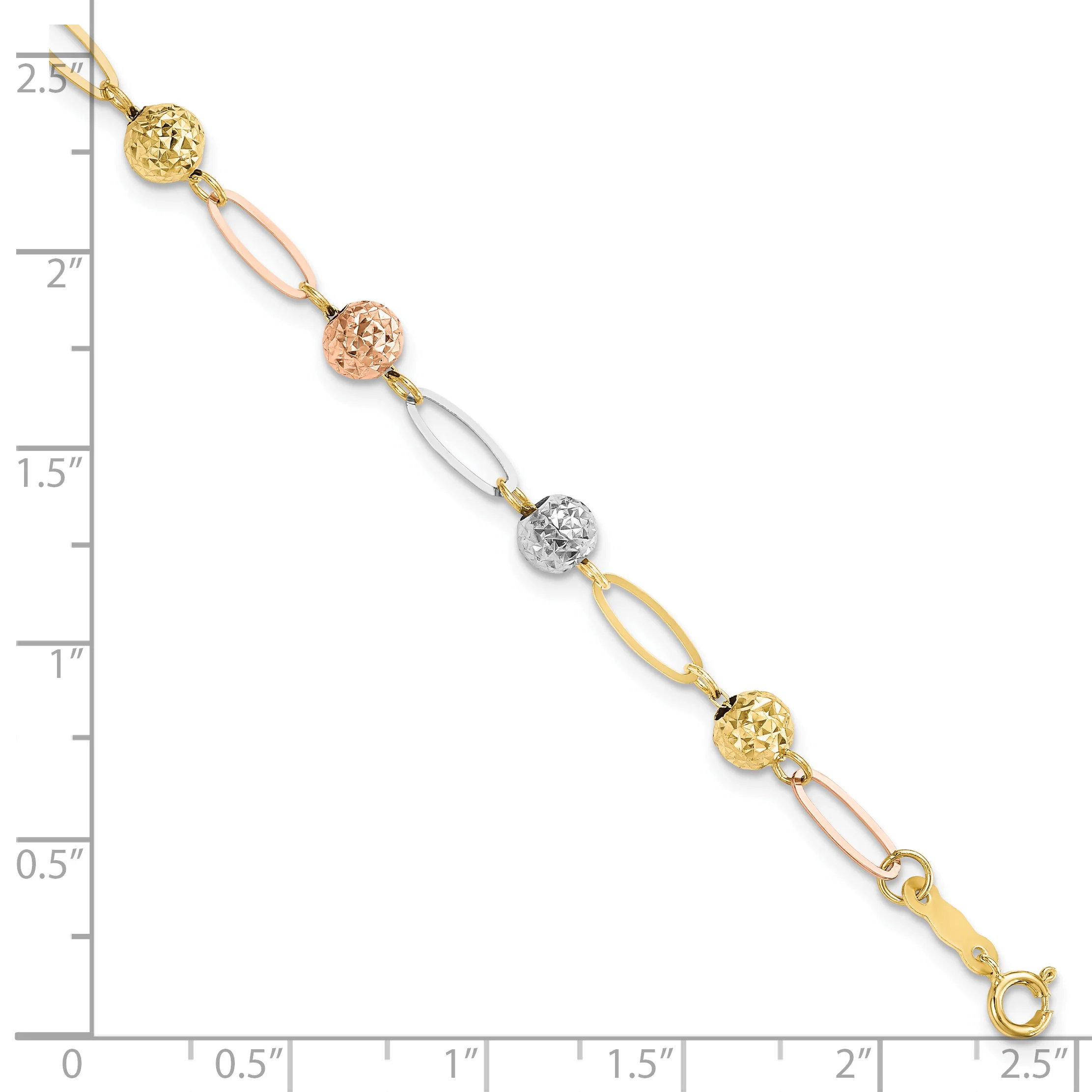 Pulsera de Enlace con Cuentas de Corte Diamante en Oro de 14k Tricolor - Image 3