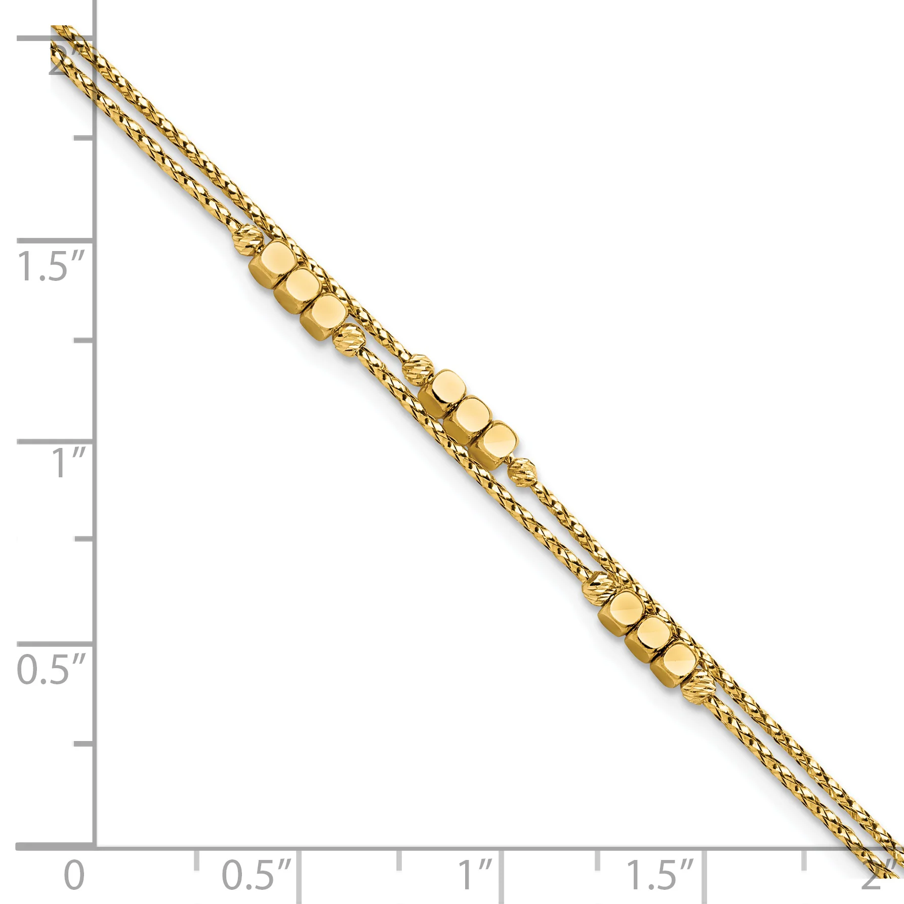 Pulsera Doble de 14K Pulida con Cuentas y Diseño de Hilos de 14K - Image 3
