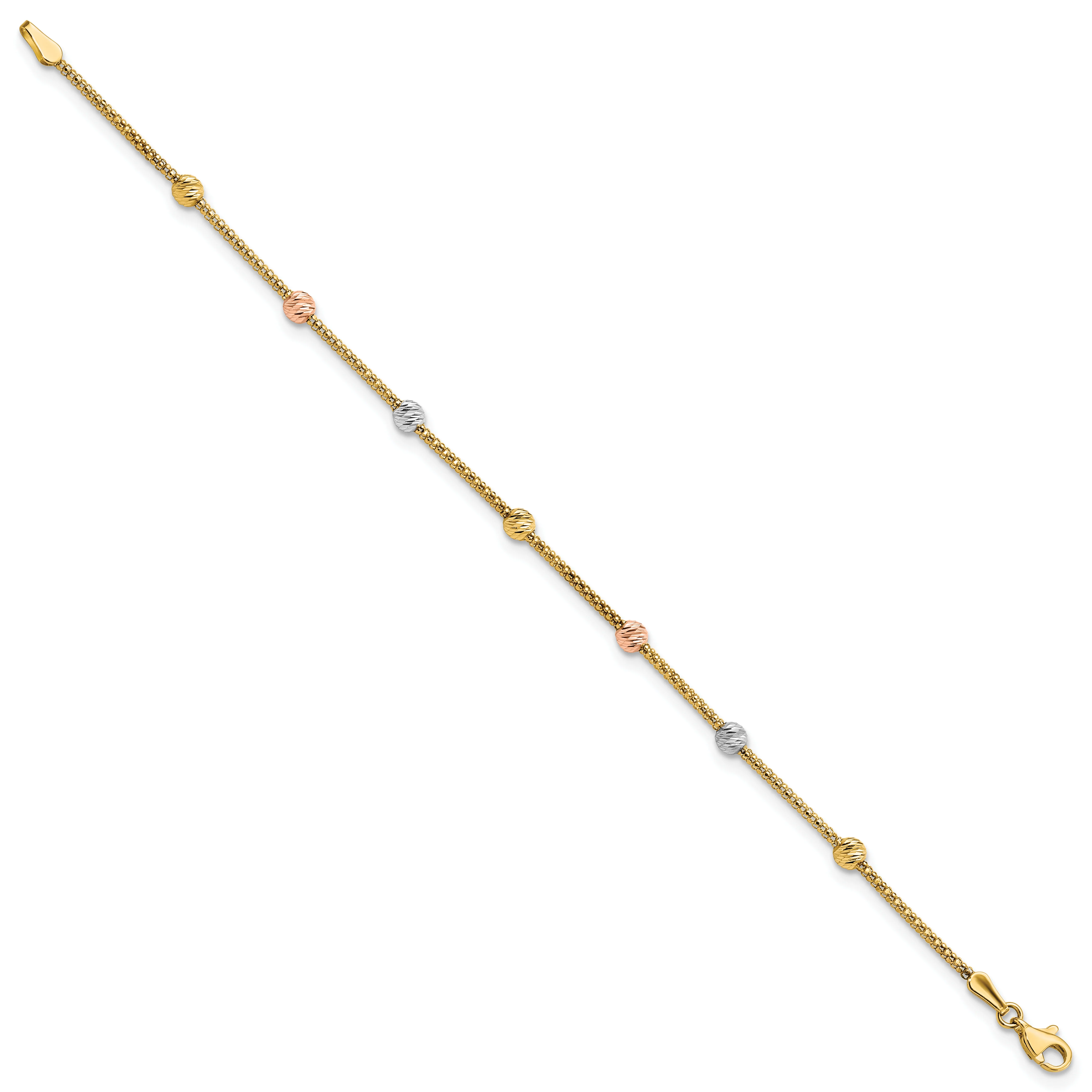 Brazalete de 7 Estaciones con Cuentas y Cadena de Corte Diamante en Oro Tricolor de 14k - Image 2