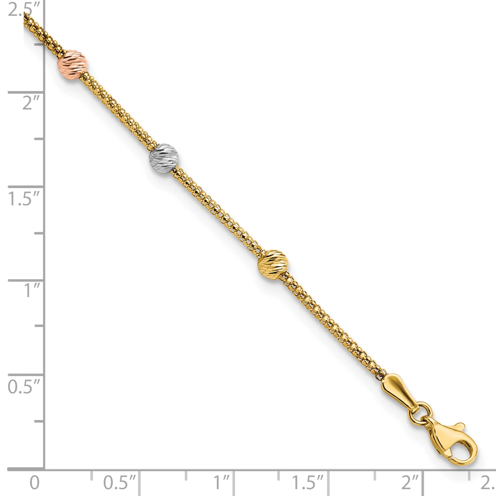 Brazalete de 7 Estaciones con Cuentas y Cadena de Corte Diamante en Oro Tricolor de 14k - Image 3