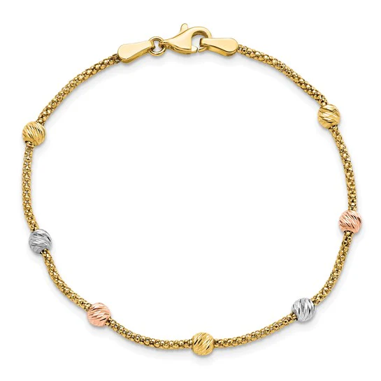 Brazalete de 7 Estaciones con Cuentas y Cadena de Corte Diamante en Oro Tricolor de 14k - Image 4