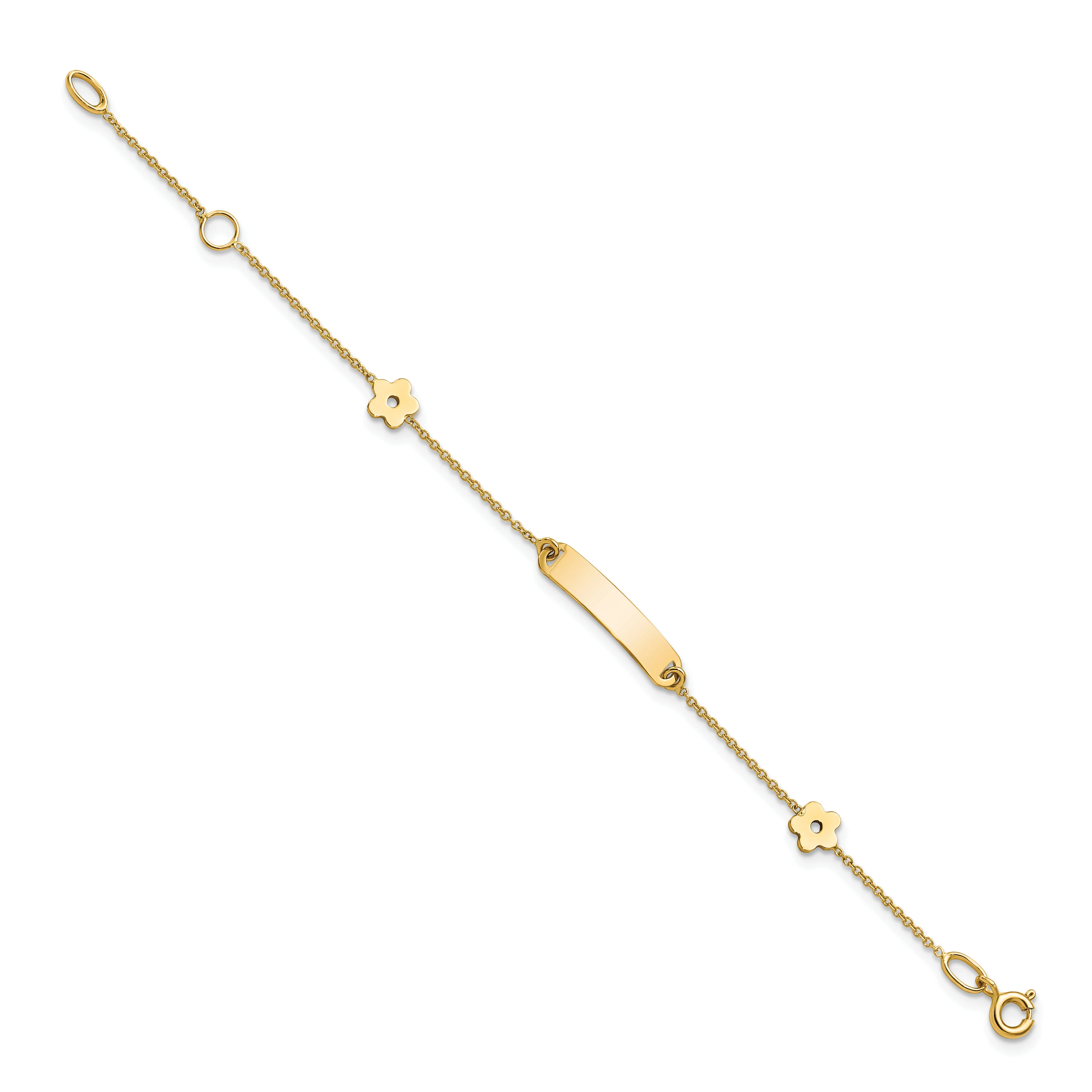 Pulsera Infantil Personalizada con ID y Flor de 14K Pulida - Image 2