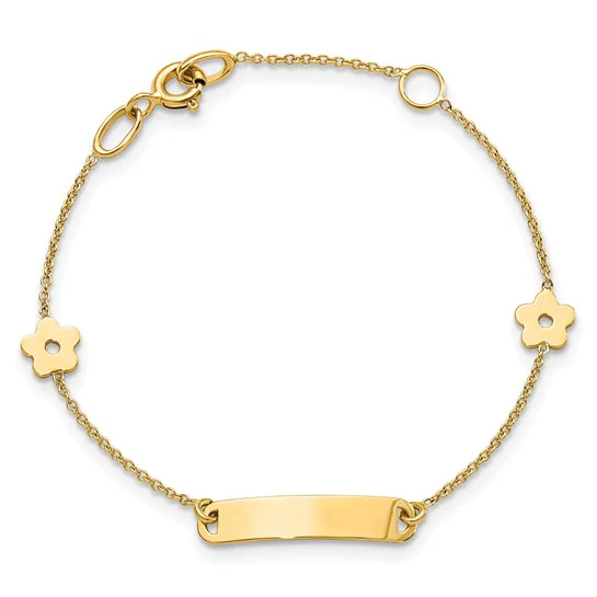 Pulsera Infantil Personalizada con ID y Flor de 14K Pulida - Image 4
