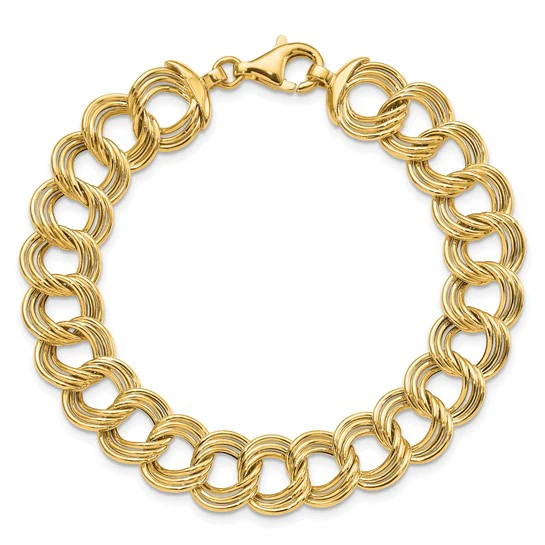 Pulsera 14K Pulida con Triple Enlace Fancy - Image 4