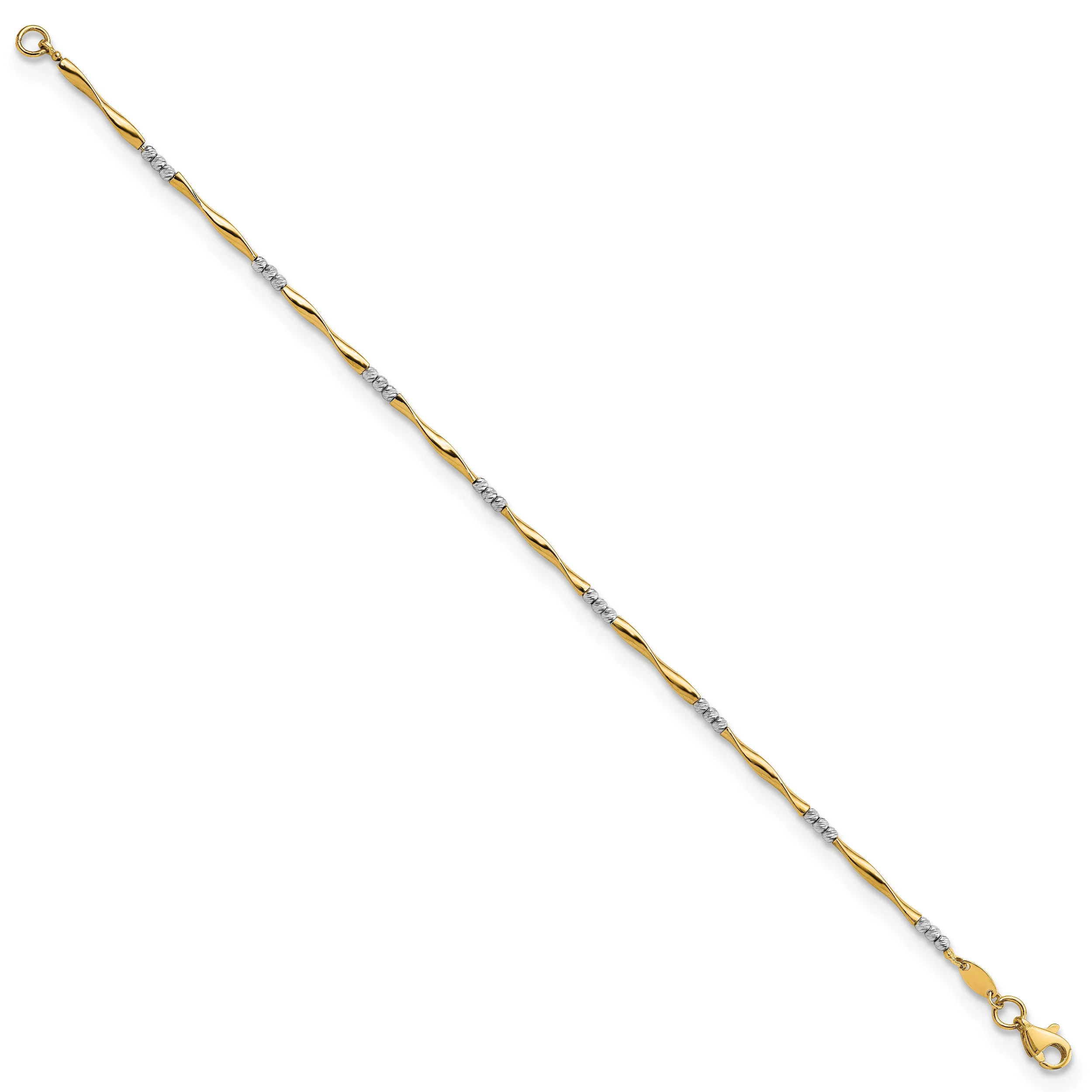 Pulsera 14K Dos Tonos Cortada en Diamante, Ondulada y con Esferas de 7.5 Pulgadas - Image 2