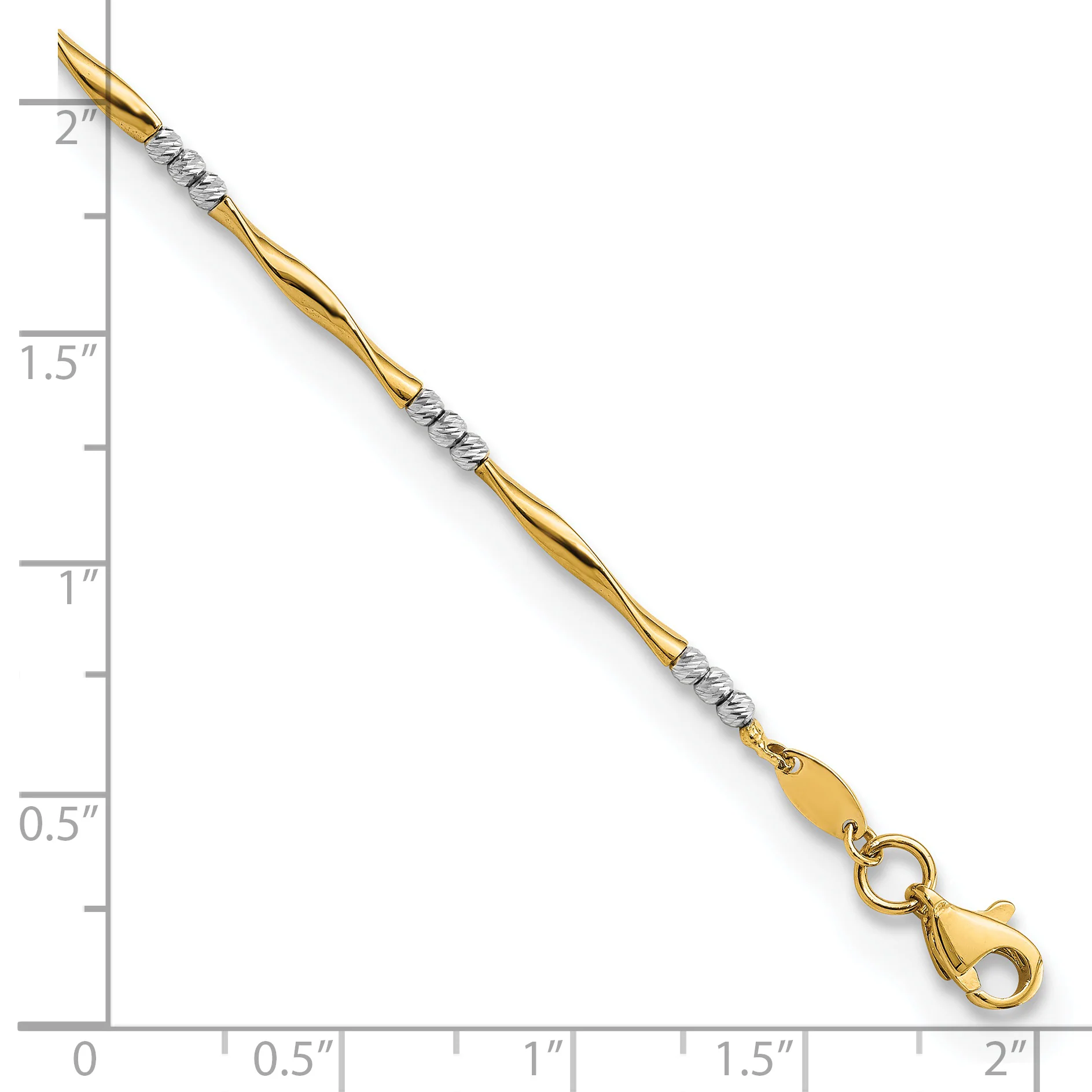 Pulsera 14K Dos Tonos Cortada en Diamante, Ondulada y con Esferas de 7.5 Pulgadas - Image 3