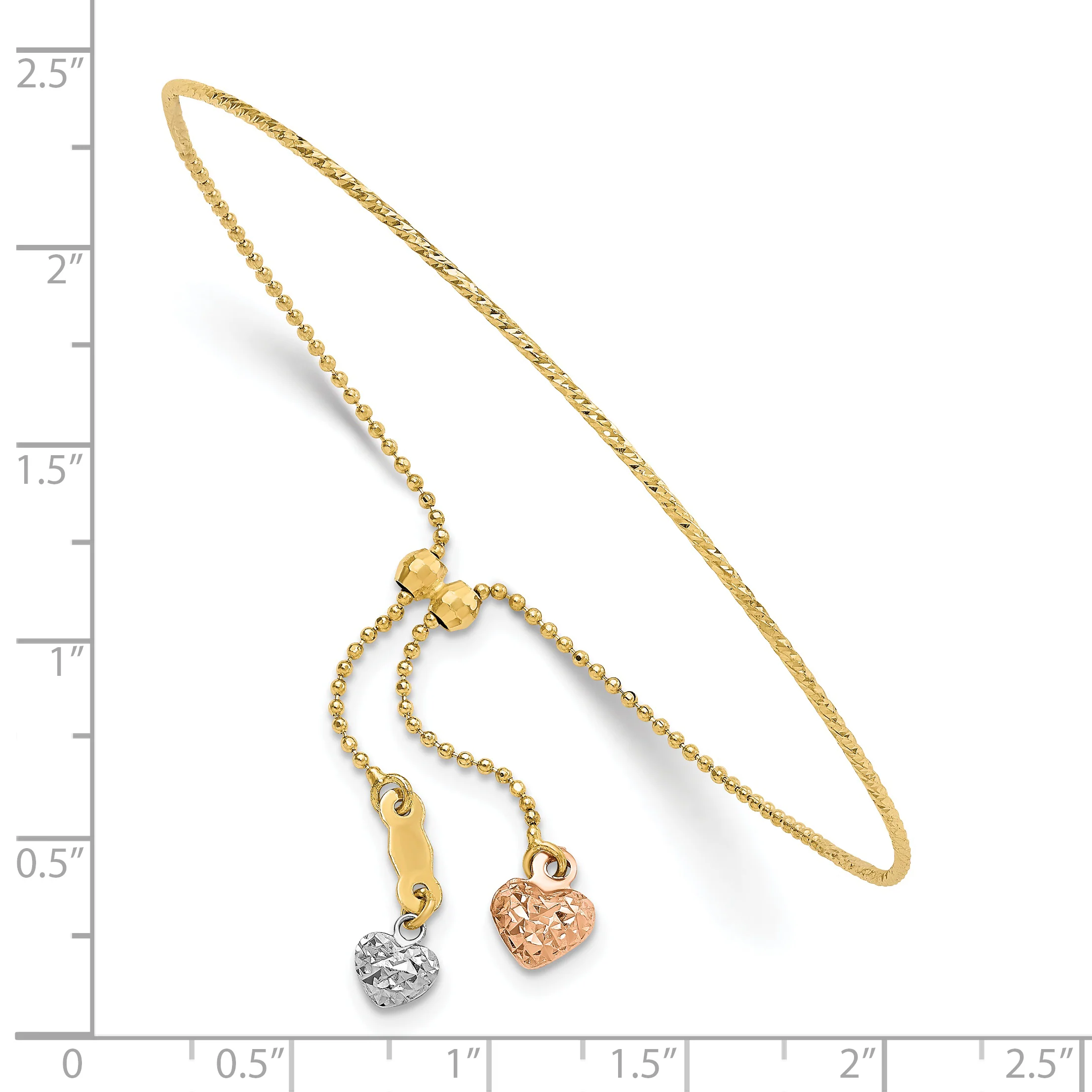 Pulsera Ajustable 14K Tri-color Corte Diamante Corazón - Image 2