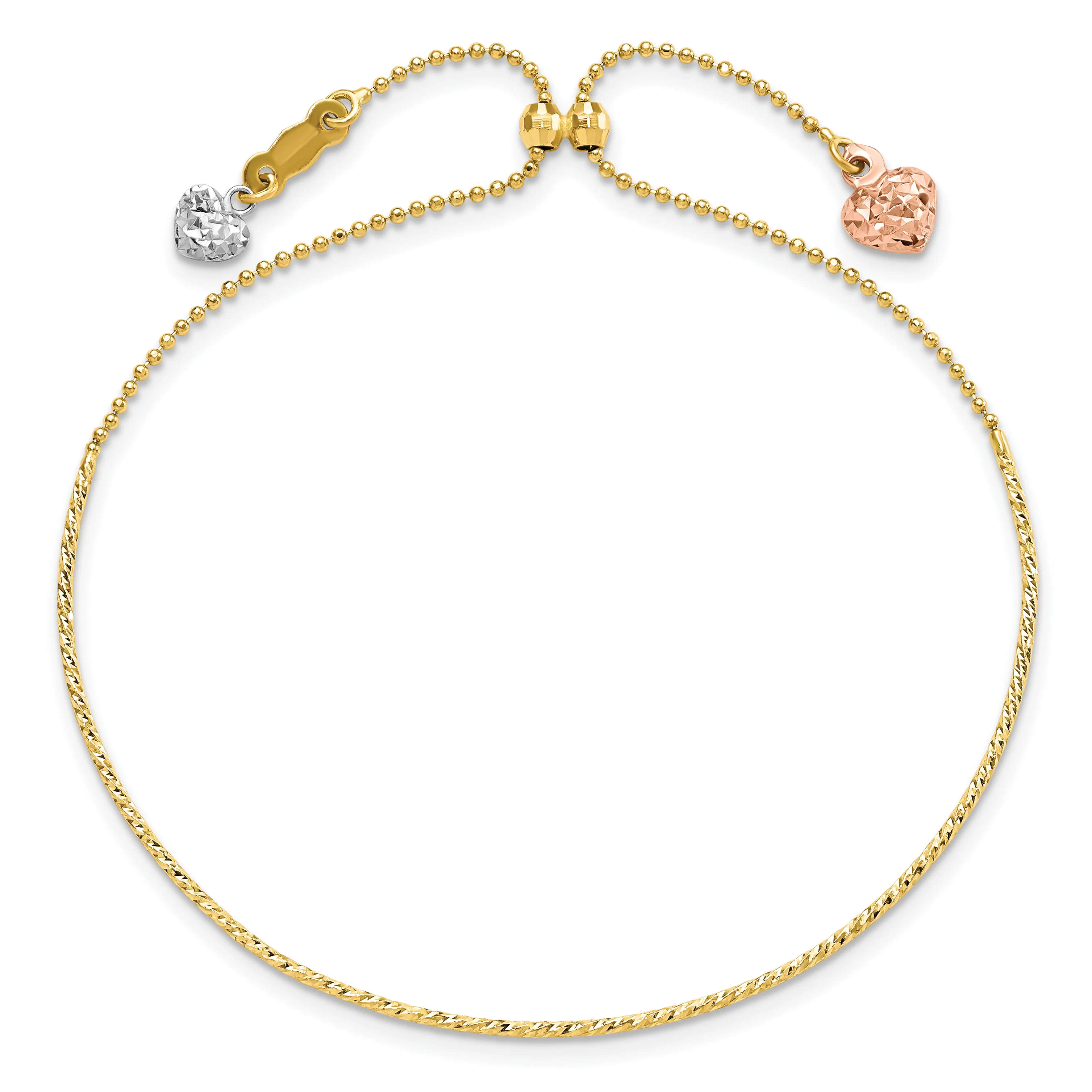 Pulsera Ajustable 14K Tri-color Corte Diamante Corazón - Image 3