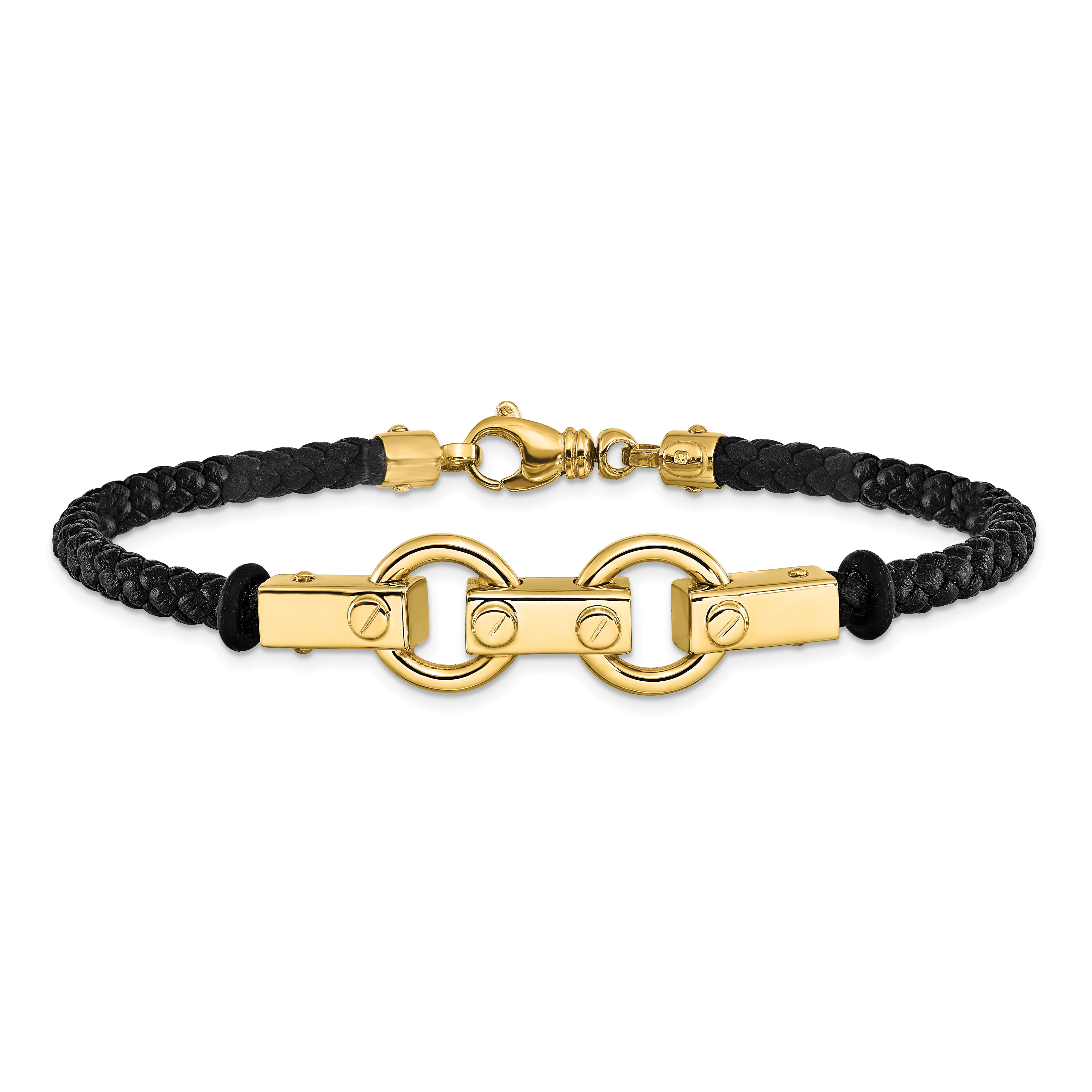 Pulsera 14K Enlace Fancy con Cuero Pulido - Image 3