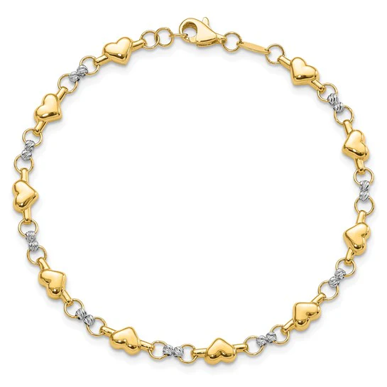 Pulsera de Corazón D/C Pulida de Dos Tonos en Oro 14K de 7.5 Pulgadas - Image 4