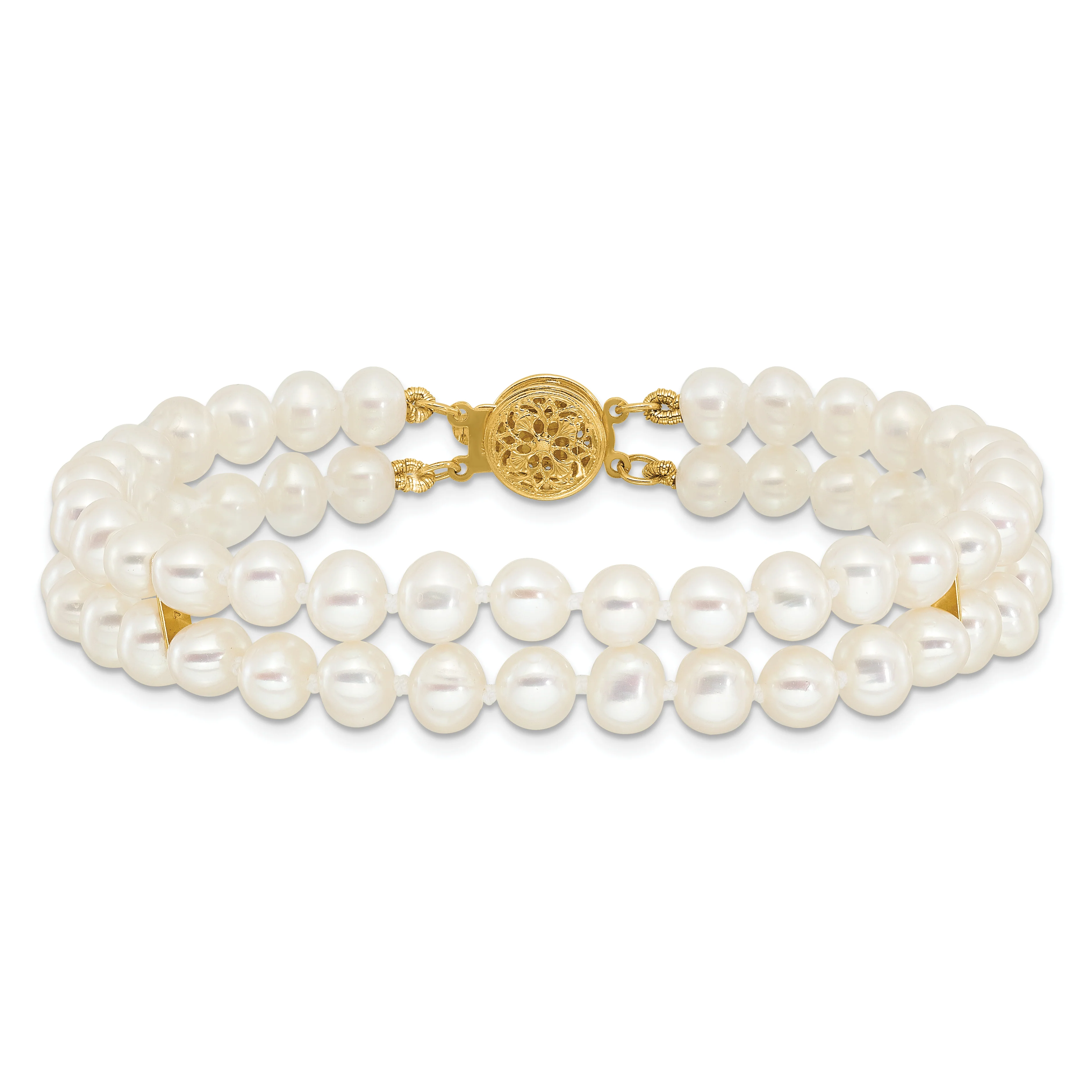 Pulsera de 2 Cadenas con Perlas Cultivadas de Agua Dulce 14K (5-6 mm) - Image 3