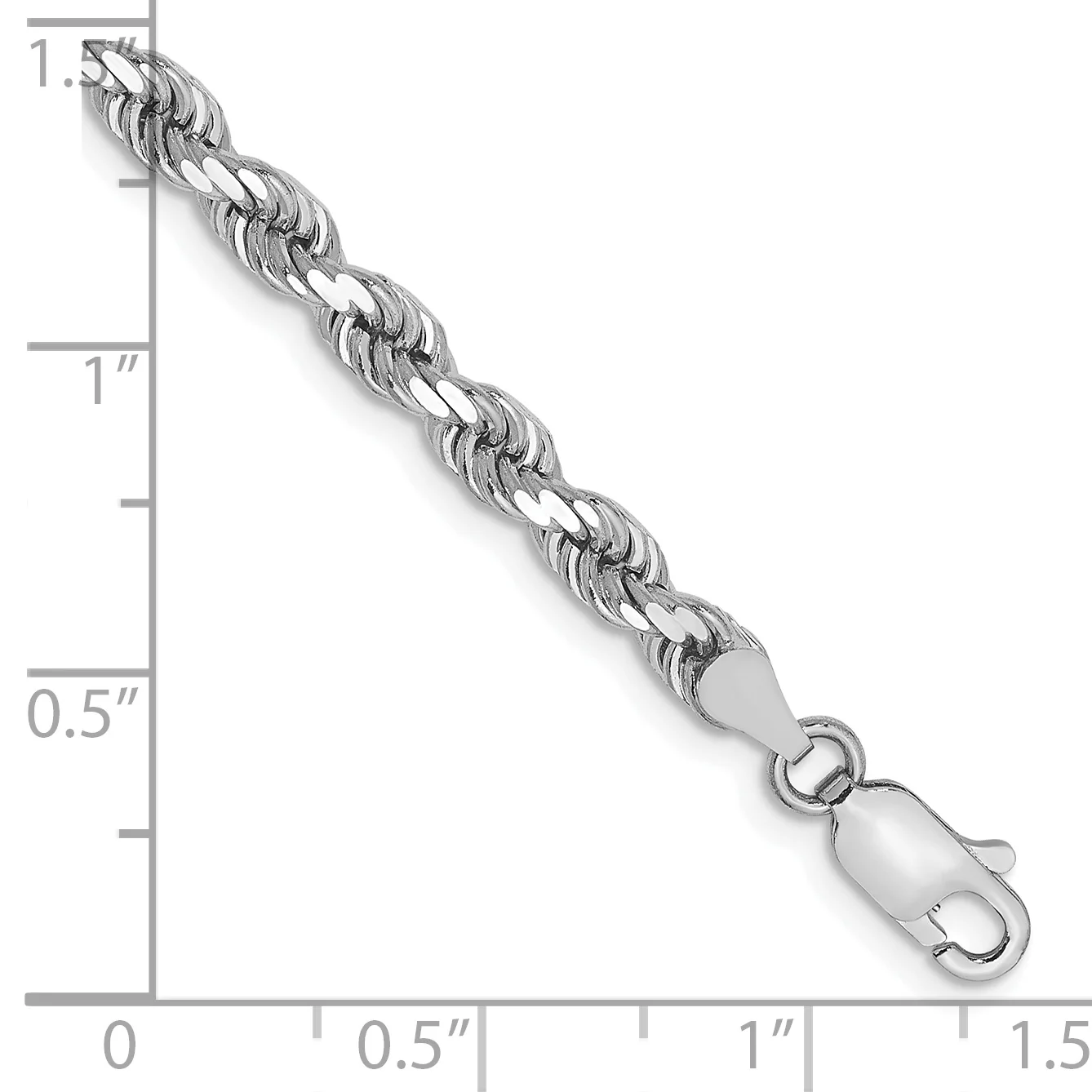 Cadena de Oro Blanco de 14K, 9 Pulgadas, 4 mm, Estilo Cuerda con Corte Diamante y Cierre de Langosta - Image 2