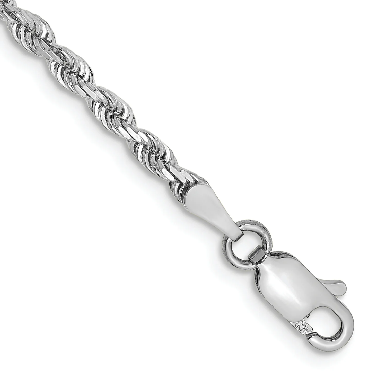 Cadena de Oro Blanco de 10K, 9 Pulgadas, 2.75 mm, Estilo Cuerda Cuádruple con Corte Diamante