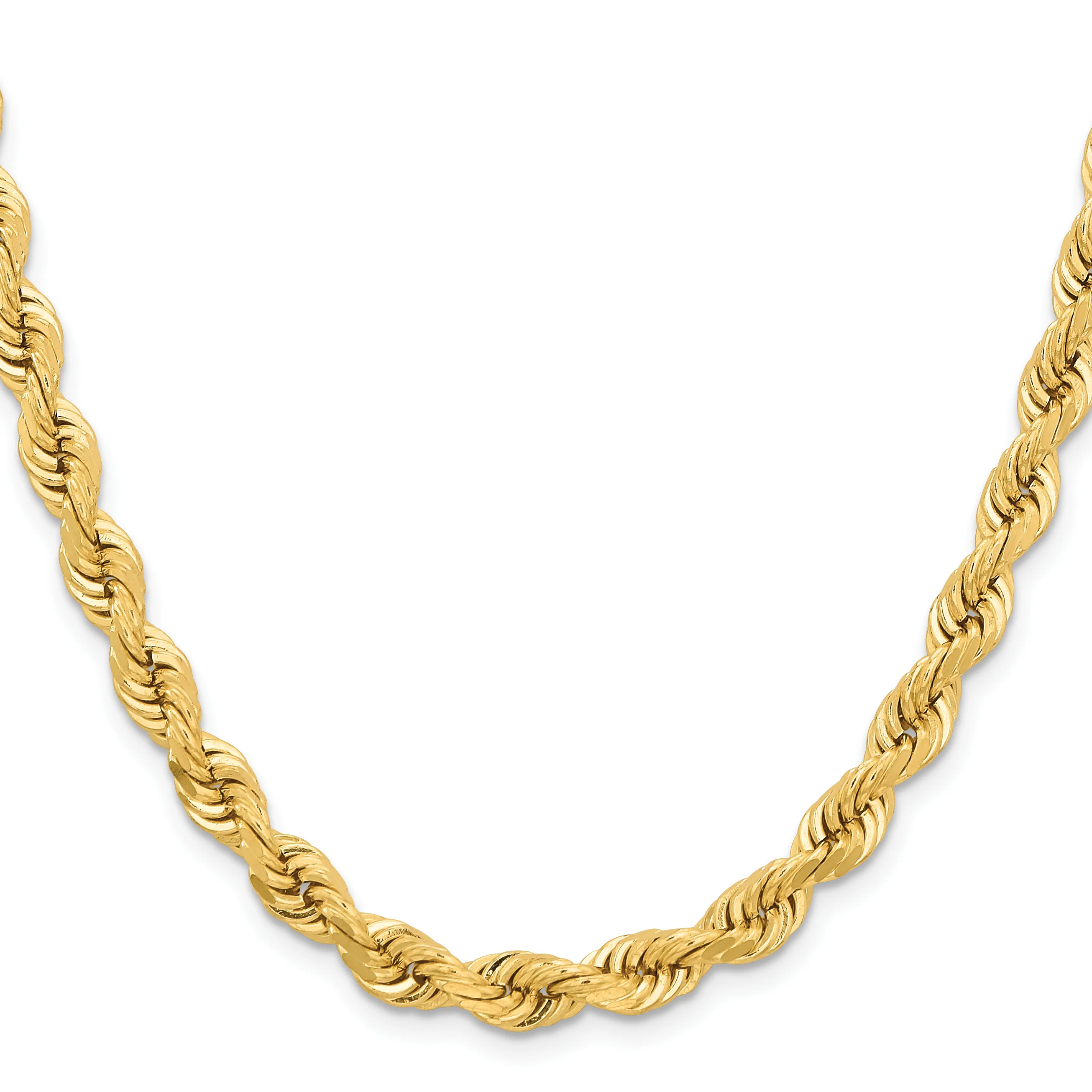 Cadena de Oro Amarillo de 14K, 22 Pulgadas, 6.5 mm, Estilo Cuerda con Corte Diamante y Cierre de Langosta Decorativo