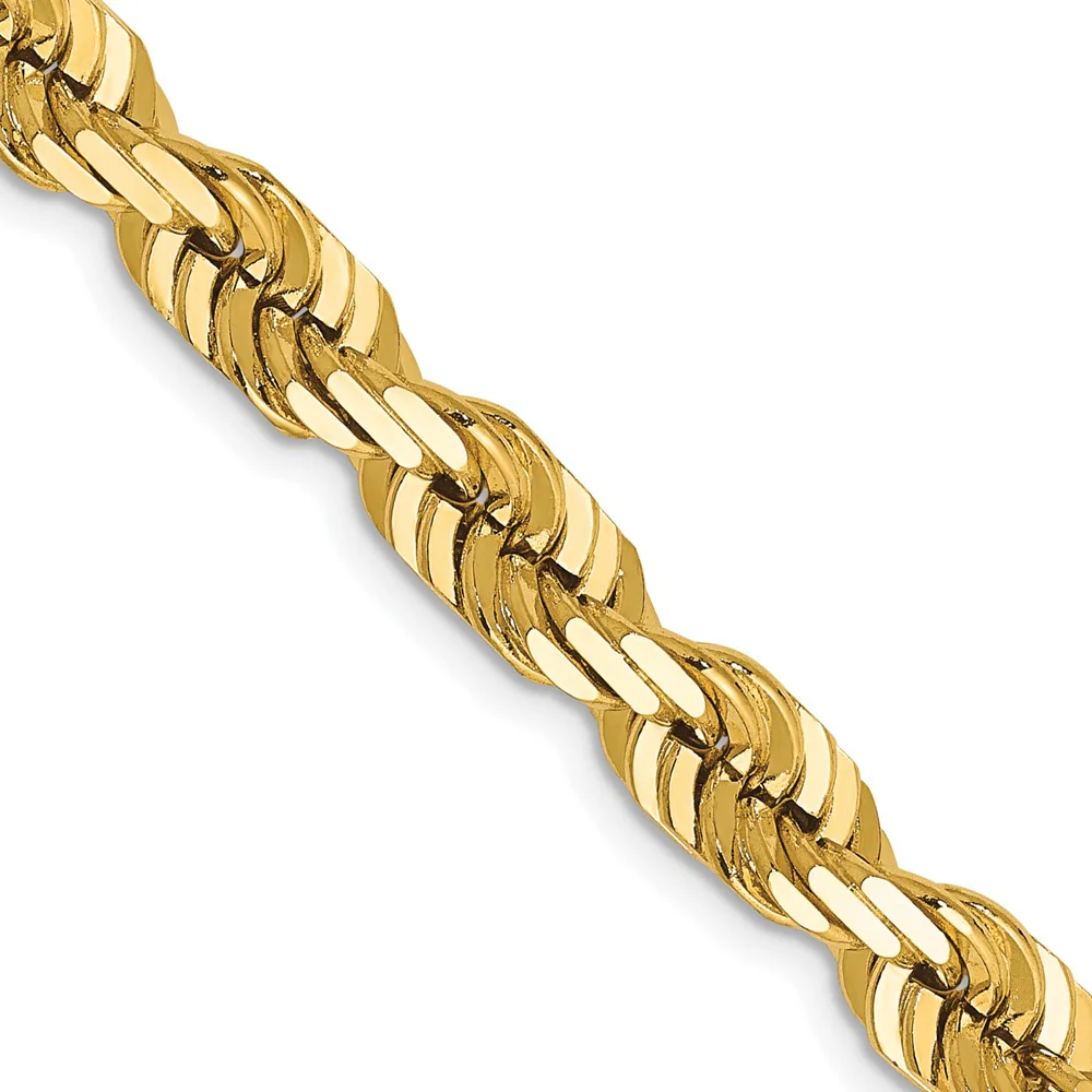 Cadena de Oro Amarillo de 14K, 22 Pulgadas, 6.5 mm, Estilo Cuerda con Corte Diamante y Cierre de Langosta Decorativo - Image 2