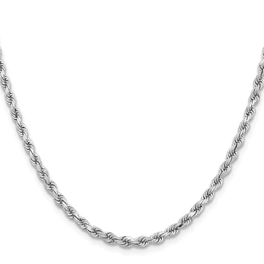 Cadena de Oro Blanco de 14K, 20 Pulgadas, 3.75 mm, Estilo Cuerda con Corte Diamante y Cierre de Langosta
