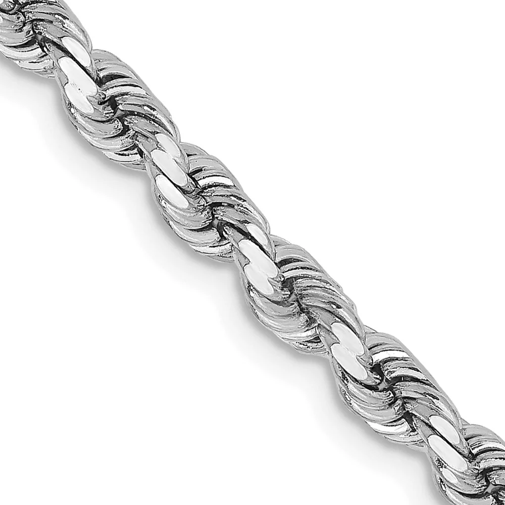 Cadena de Oro Blanco de 14K, 20 Pulgadas, 3.75 mm, Estilo Cuerda con Corte Diamante y Cierre de Langosta - Image 2