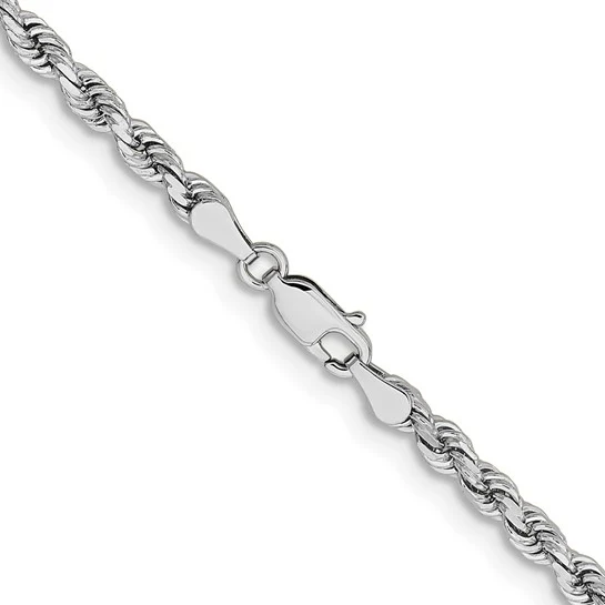 Cadena de Oro Blanco de 14K, 20 Pulgadas, 3.75 mm, Estilo Cuerda con Corte Diamante y Cierre de Langosta - Image 3
