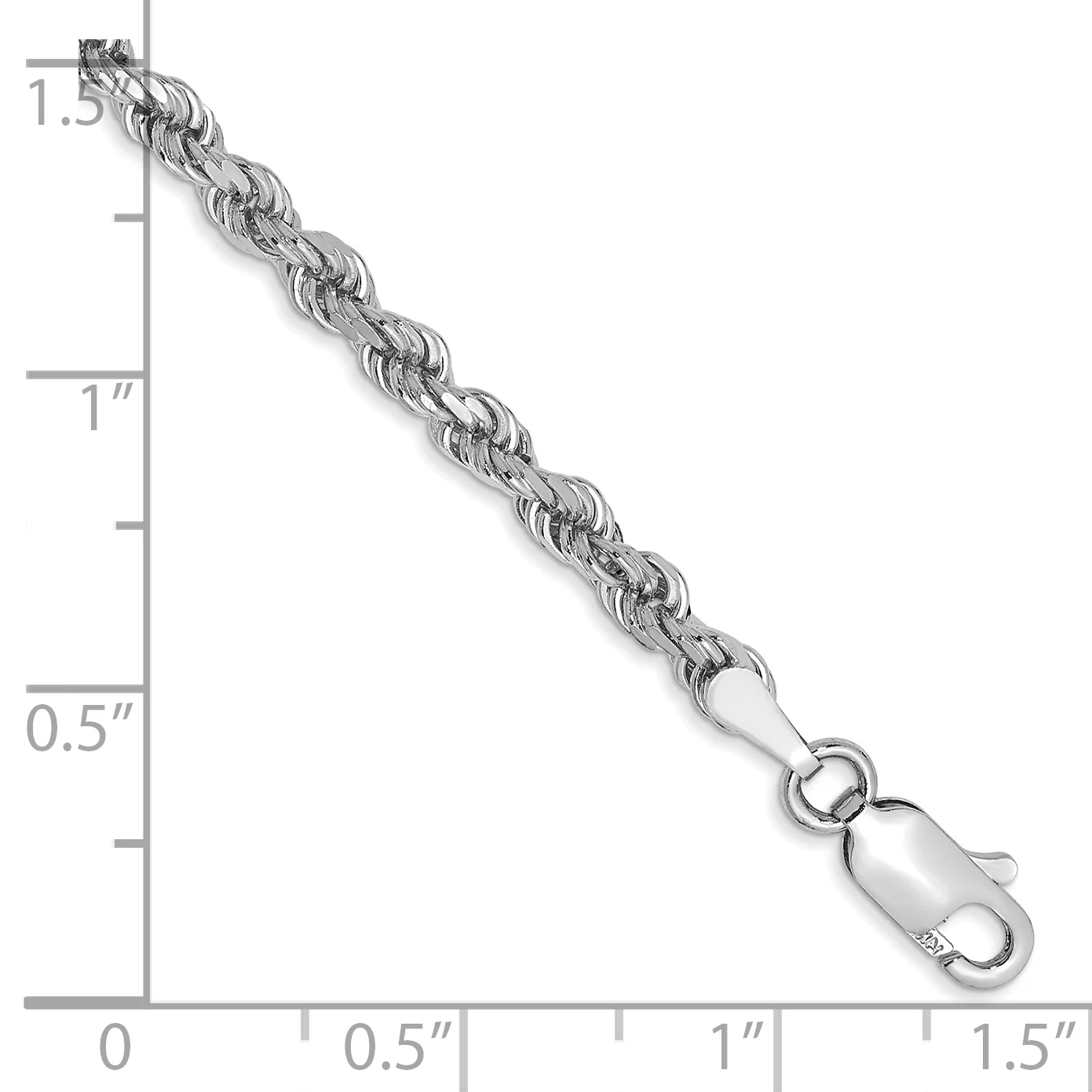 Pulsera de Oro Blanco de 14K, 7 Pulgadas, 3 mm, Estilo Cuerda con Corte Diamante y Cierre de Langosta - Image 2