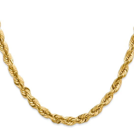 Cadena de Oro Amarillo de 14K, 16 Pulgadas, 5.5 mm, Estilo Cuerda con Corte Diamante y Cierre de Langosta (Elegante)