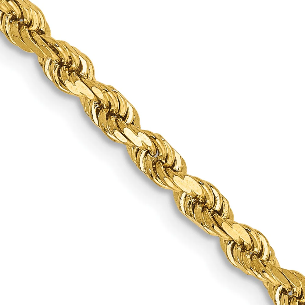 Cadena de Oro Amarillo de 14K, 36 Pulgadas, 2.75 mm, Estilo Cuerda con Corte Diamante y Cierre de Langosta - Image 3