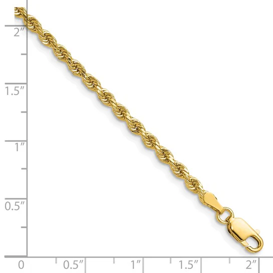 Cadena de Oro Amarillo de 14K, 36 Pulgadas, 2.75 mm, Estilo Cuerda con Corte Diamante y Cierre de Langosta - Image 5