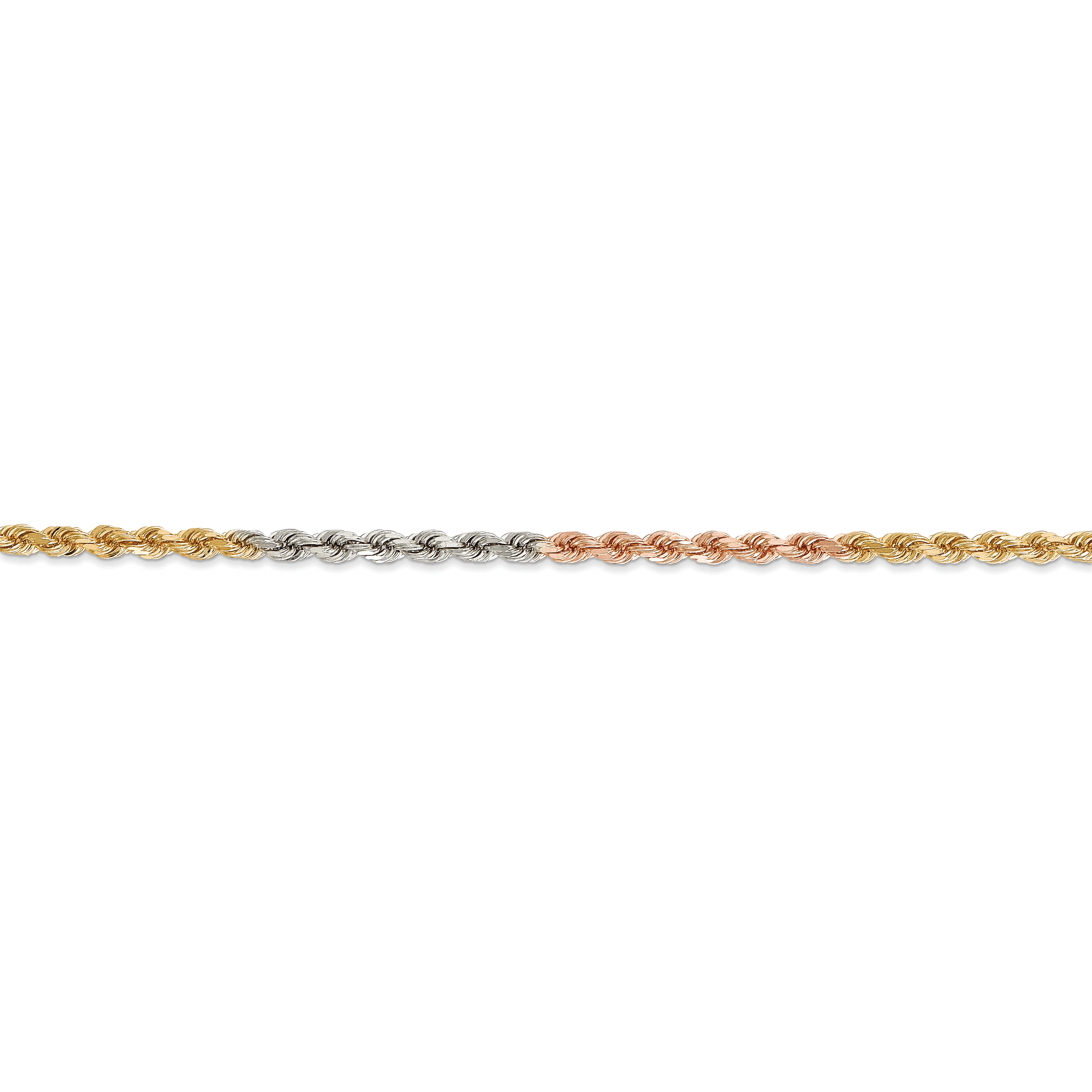 Cadena de Oro Tri-Color de 14K, 20 Pulgadas, 2.9 mm, Estilo Cuerda con Corte Diamante y Cierre de Langosta - Image 3