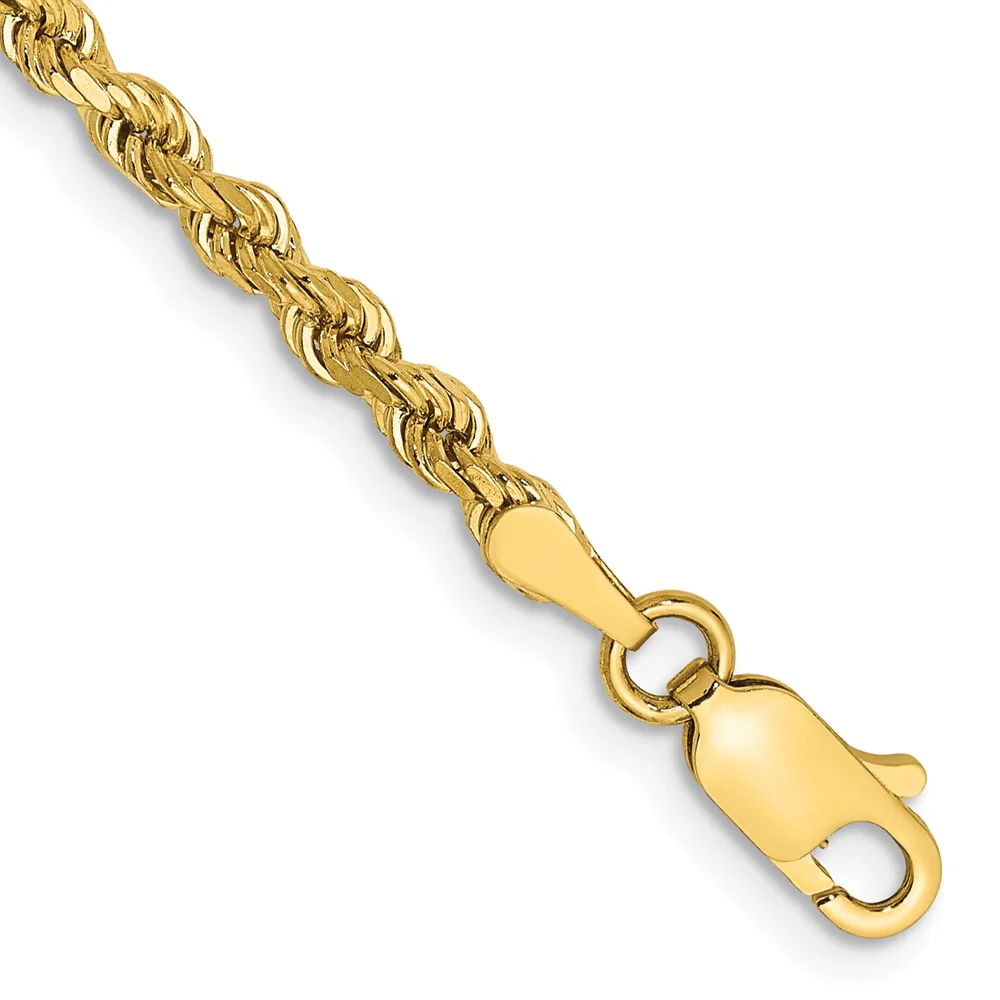 Cadena de Pulsera de 14K de 8 Pulgadas y 3 mm con Diseño de Cuerda Semisólida y Corte Diamante - Image 2