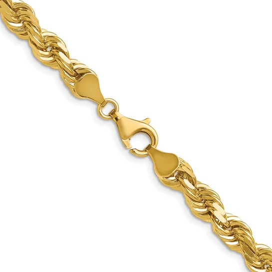 Cadena de Oro Amarillo de 14K – 26 pulgadas, 6.5 mm, Cuerda con Corte Diamante y Broche Langosta de Lujo - Image 3