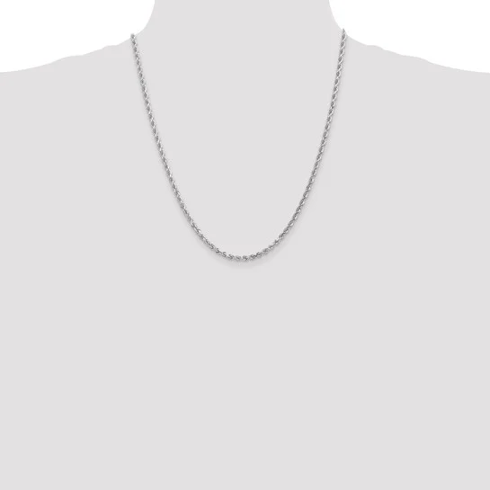 Cadena de Cuerda Diamantada de Oro Blanco de 14K – 22 pulgadas, 3 mm, con Cierre Tipo Langosta - Image 5