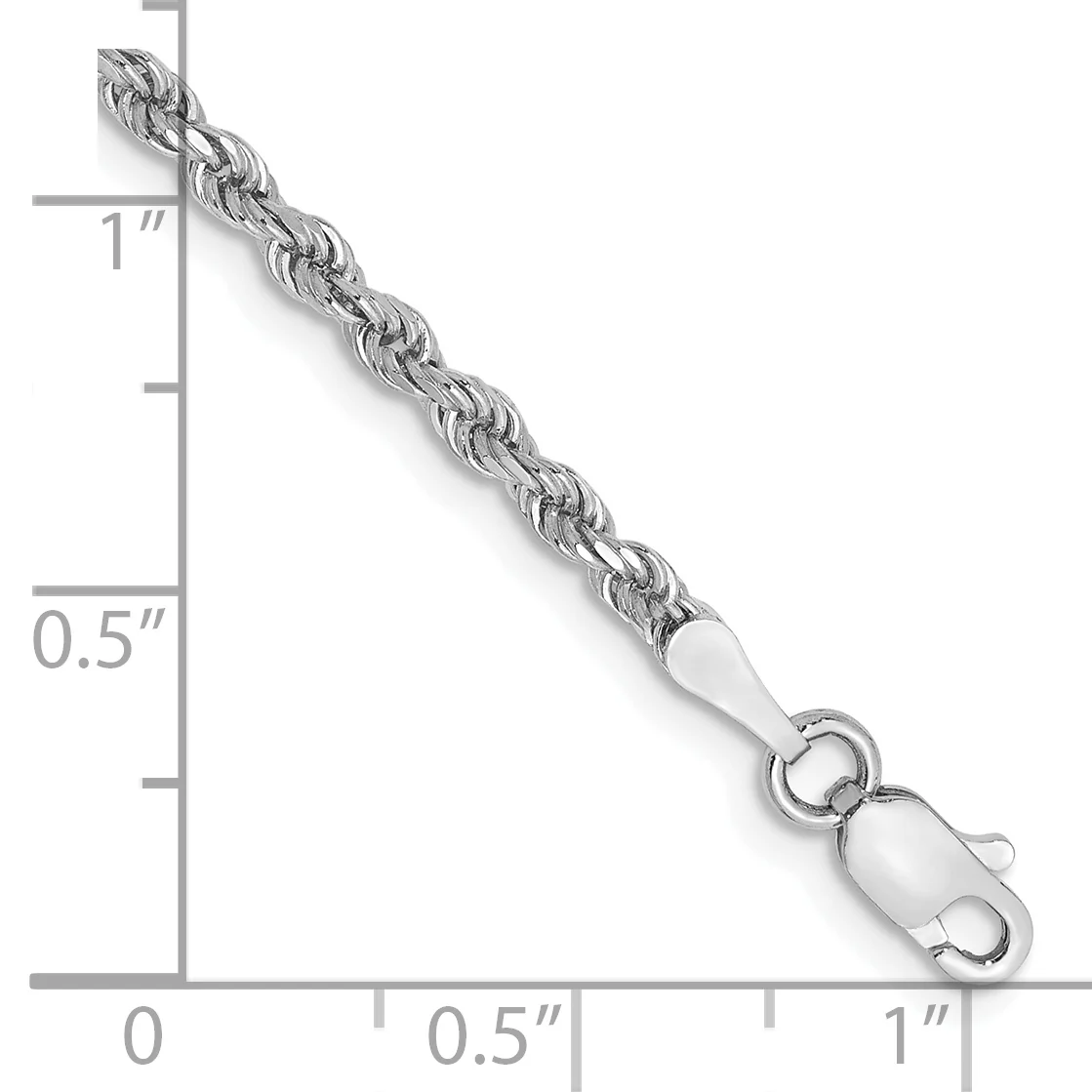 Cadena de Cuerda Diamantada de Oro Blanco de 14K – Pulsera de 7 pulgadas y 2.25 mm con Cierre Tipo Langosta - Image 2