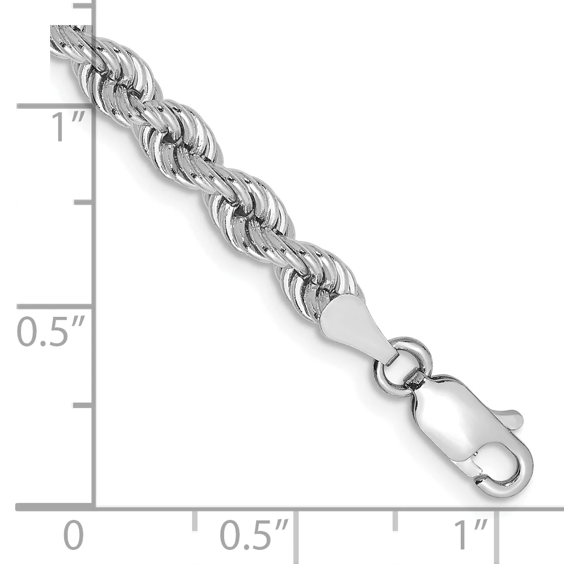 Cadena de Cuerda Regular de Oro Blanco de 14K – Pulsera de 7 pulgadas y 4 mm con Cierre Tipo Langosta - Image 2