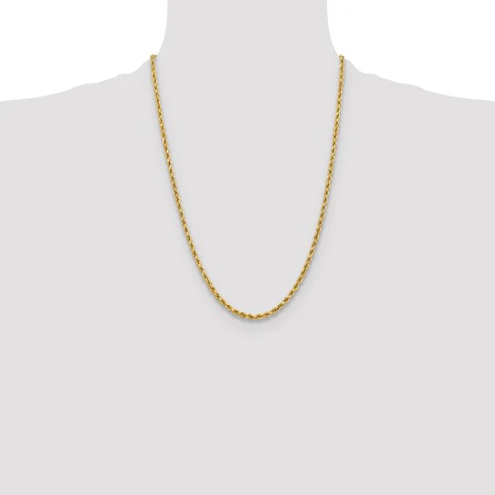 Cadena de Cuerda de Oro Amarillo de 10K – 24 pulgadas y 3.75 mm con Cierre Tipo Langosta - Image 4