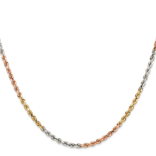 Cadena Tricolor de Oro de 14K – 24 pulgadas, 2.9 mm, Diamond-cut con Cierre de Langosta