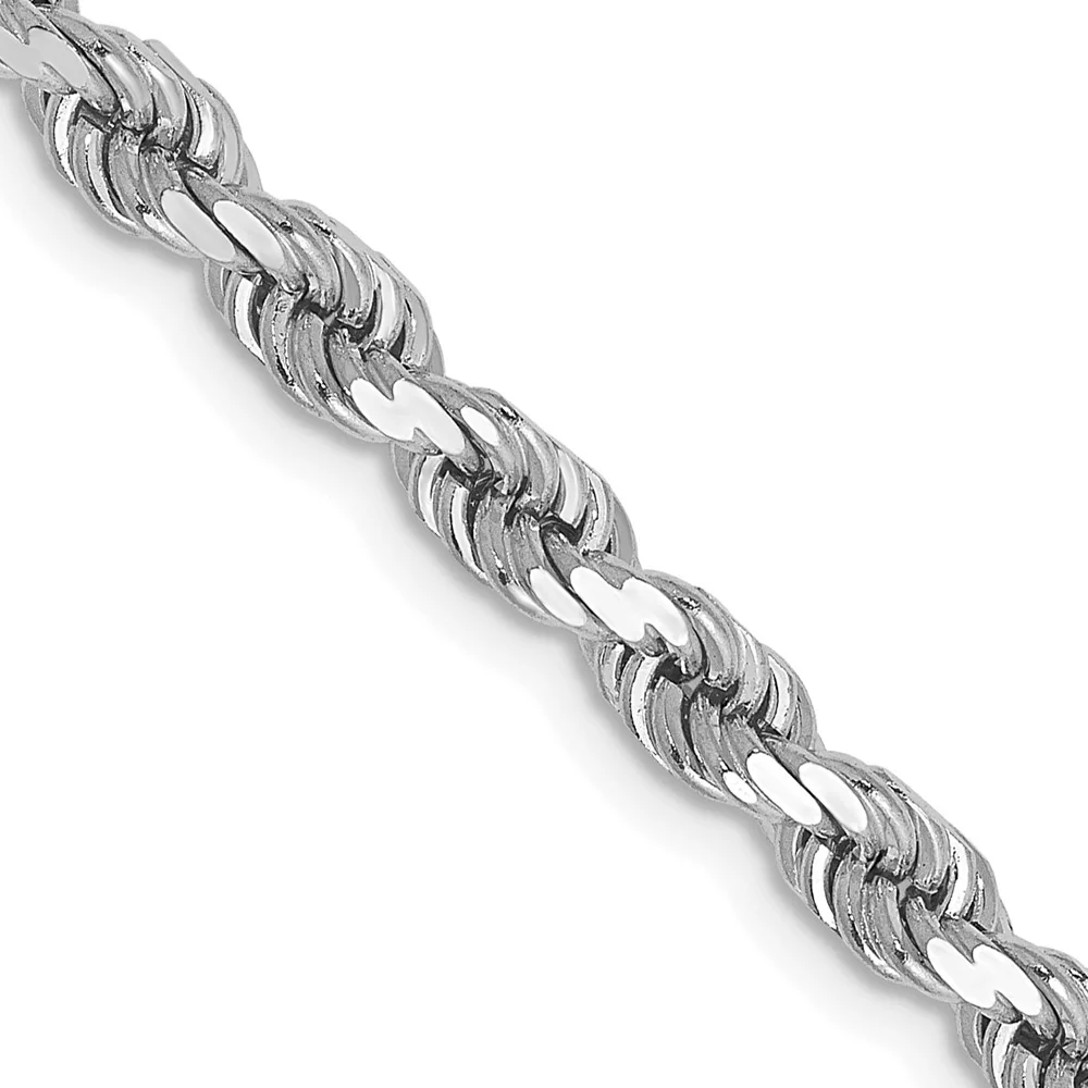 Cadena de Cuerda en Oro Blanco de 14K, 22 pulgadas, 4 mm, Corte Diamante, con Cierre de Langosta - Image 2