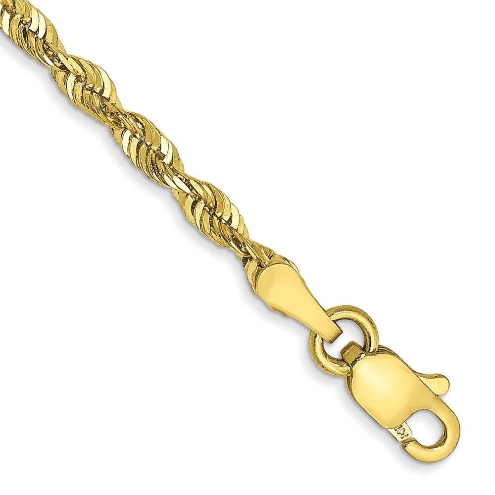 Cadena de Cuerda Extra Ligera de Oro Amarillo de 10K, 2.50 mm, Corte Diamante con Cierre de Langosta - Image 2