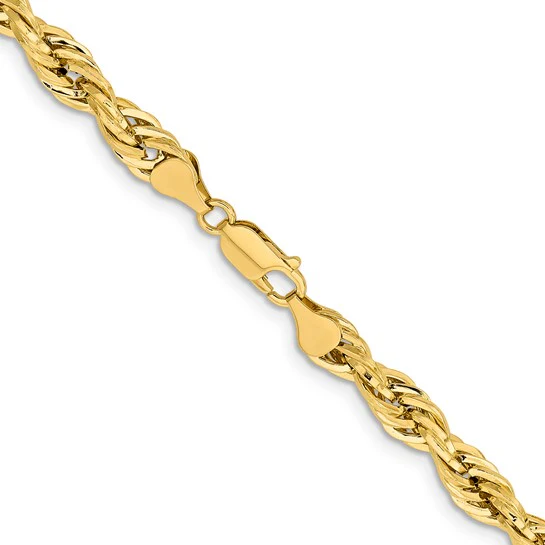 Cadena de Cuerda Semi-Sólida de Oro Amarillo de 14K, 26 pulgadas, 7 mm con Cierre de Langosta - Image 3