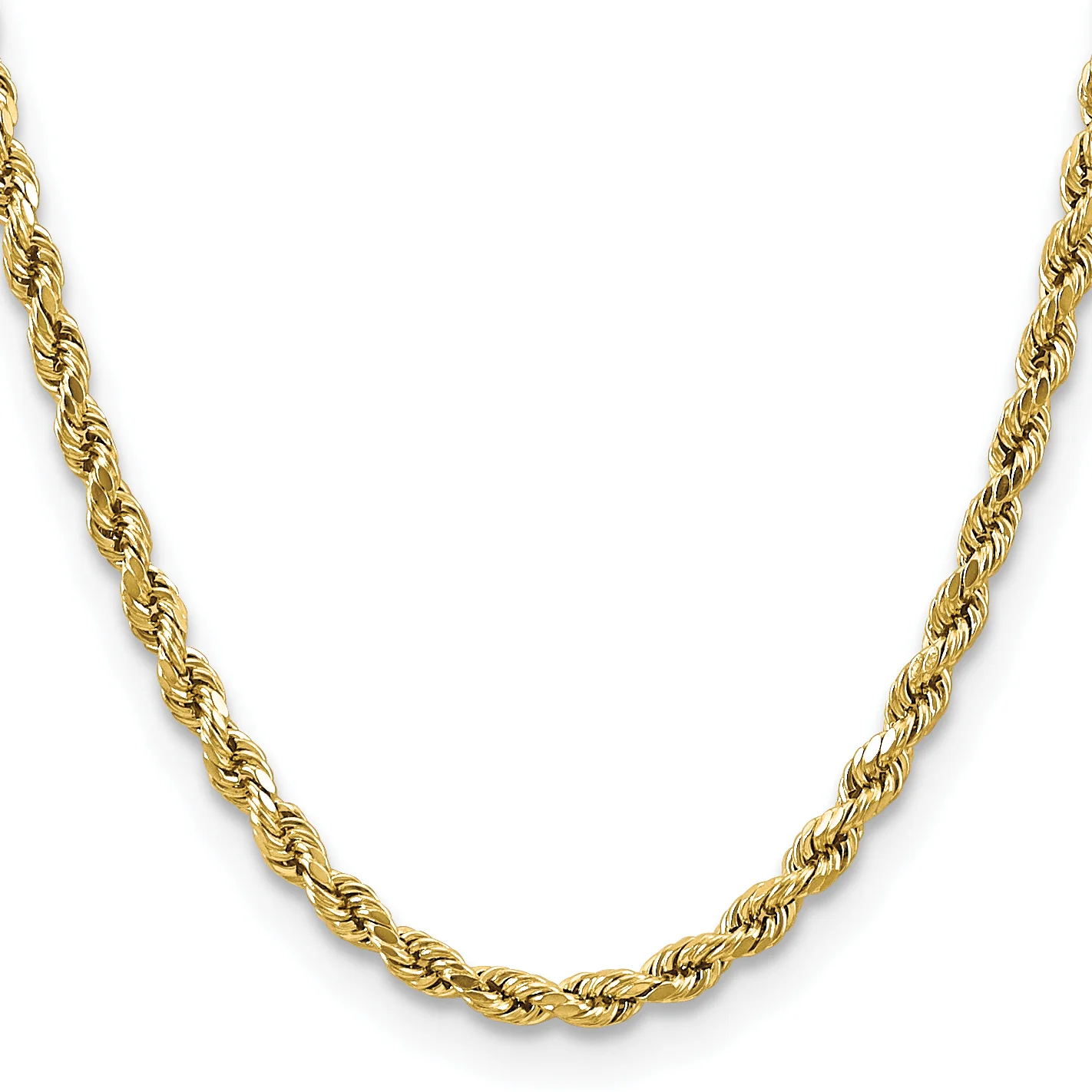 Cadena de Cuerda de Oro Amarillo de 14K, 22 pulgadas, 4.9 mm Semi-Sólida con Cortado en Diamante y Cierre de Langosta