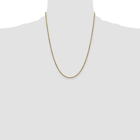 Cadena de Cuerda de Oro Amarillo de 14K, 22 pulgadas, 2.25 mm Semi-Sólida con Cortado en Diamante y Cierre de Langosta - Image 4
