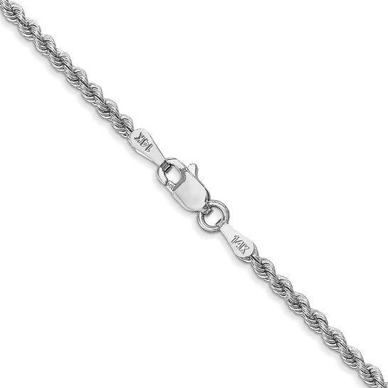 Cadena de Cuerda de Oro Blanco de 14K, 16 pulgadas, 2.25 mm Regular con Cortado en Diamante y Cierre de Langosta - Image 3