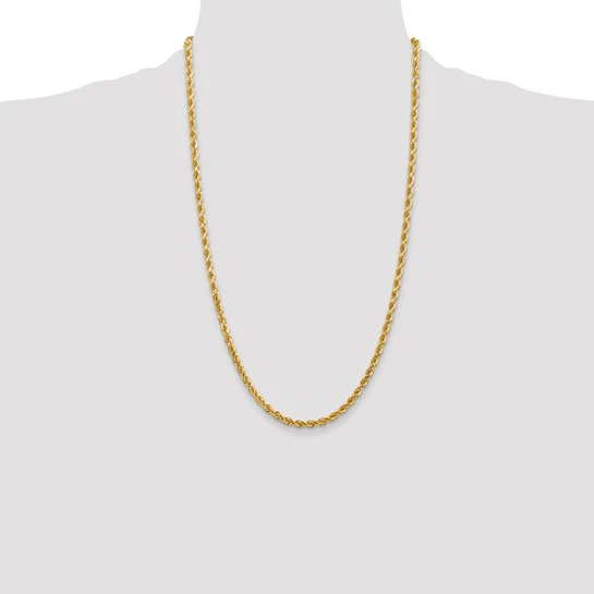 Cadena de Cuerda de Oro Amarillo de 14K, 26 pulgadas, 4 mm con Cortado en Diamante y Cierre de Langosta - Image 6