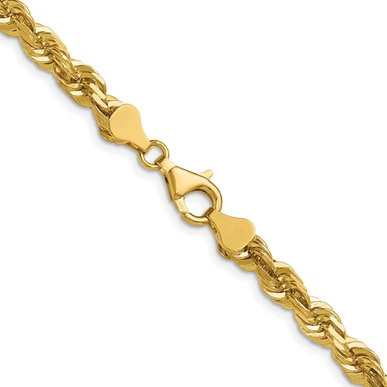 Cadena de Cuerda de Oro Amarillo de 14K, 30 pulgadas, 5.5 mm con Cierre de Langosta Elegante y Cortado en Diamante - Image 4